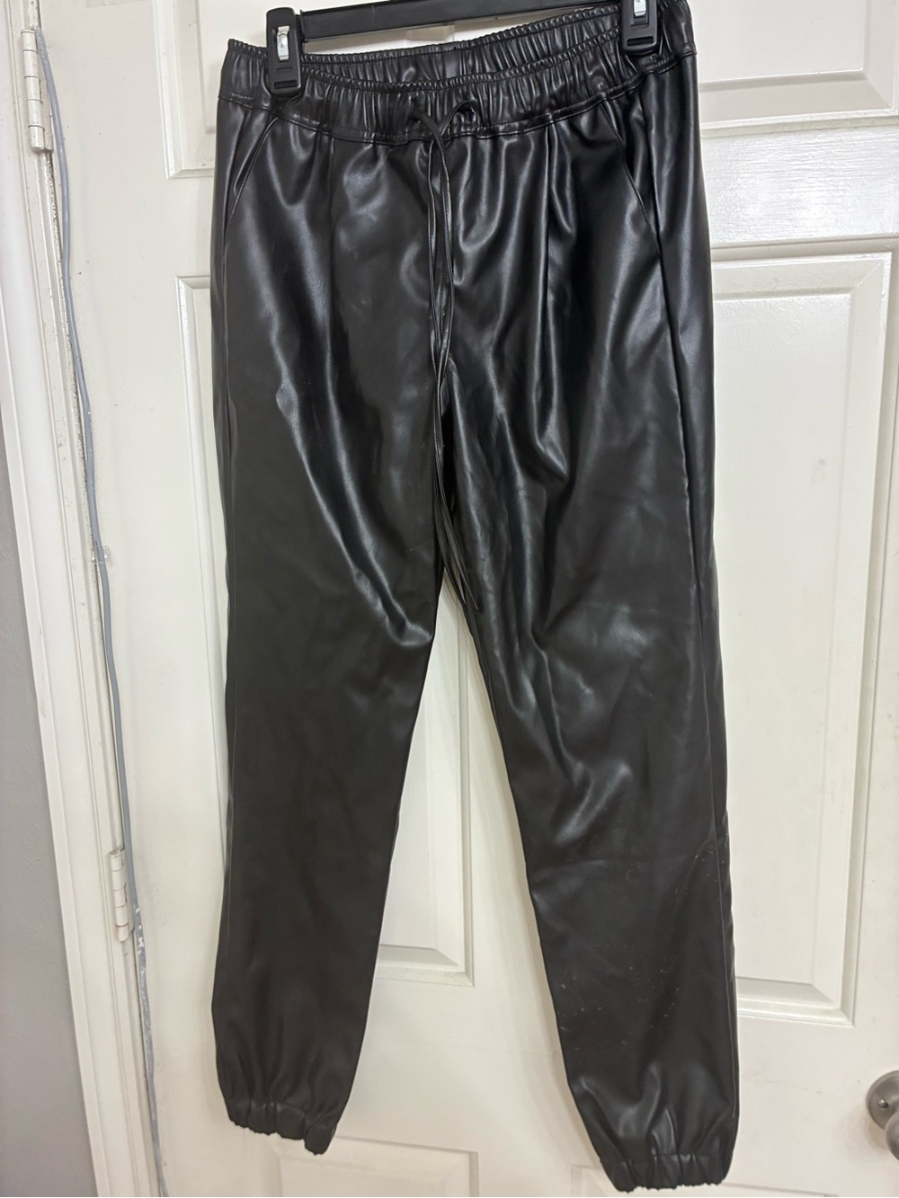 Women's Black Faux Leather Jogger Pants